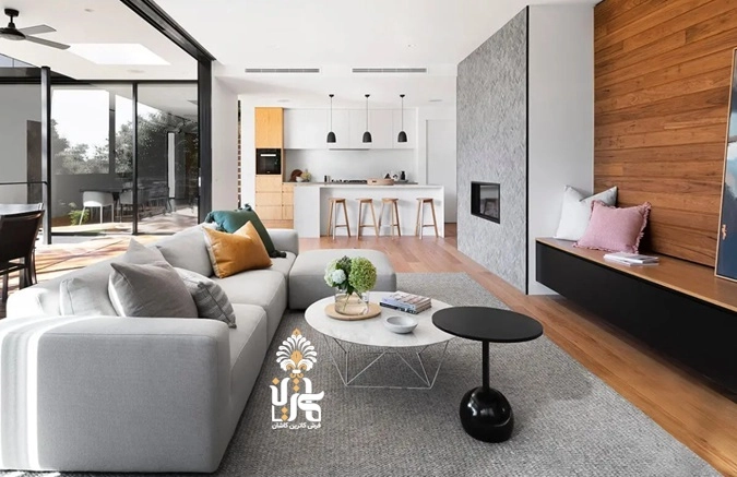 چینش فرش در پذیرایی مستطیلی مدرن